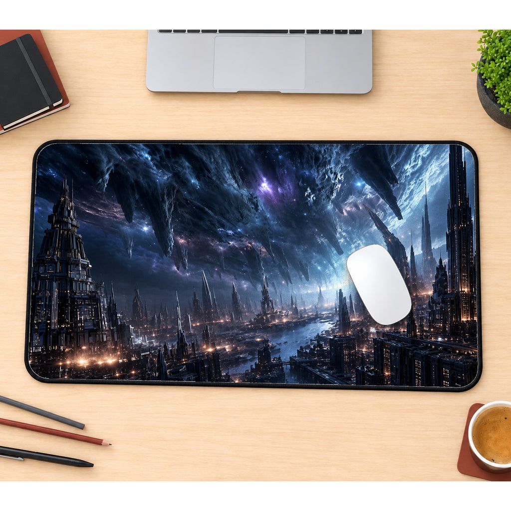 Starlit Futuristic Megacity Desk Mat — product mockup 1