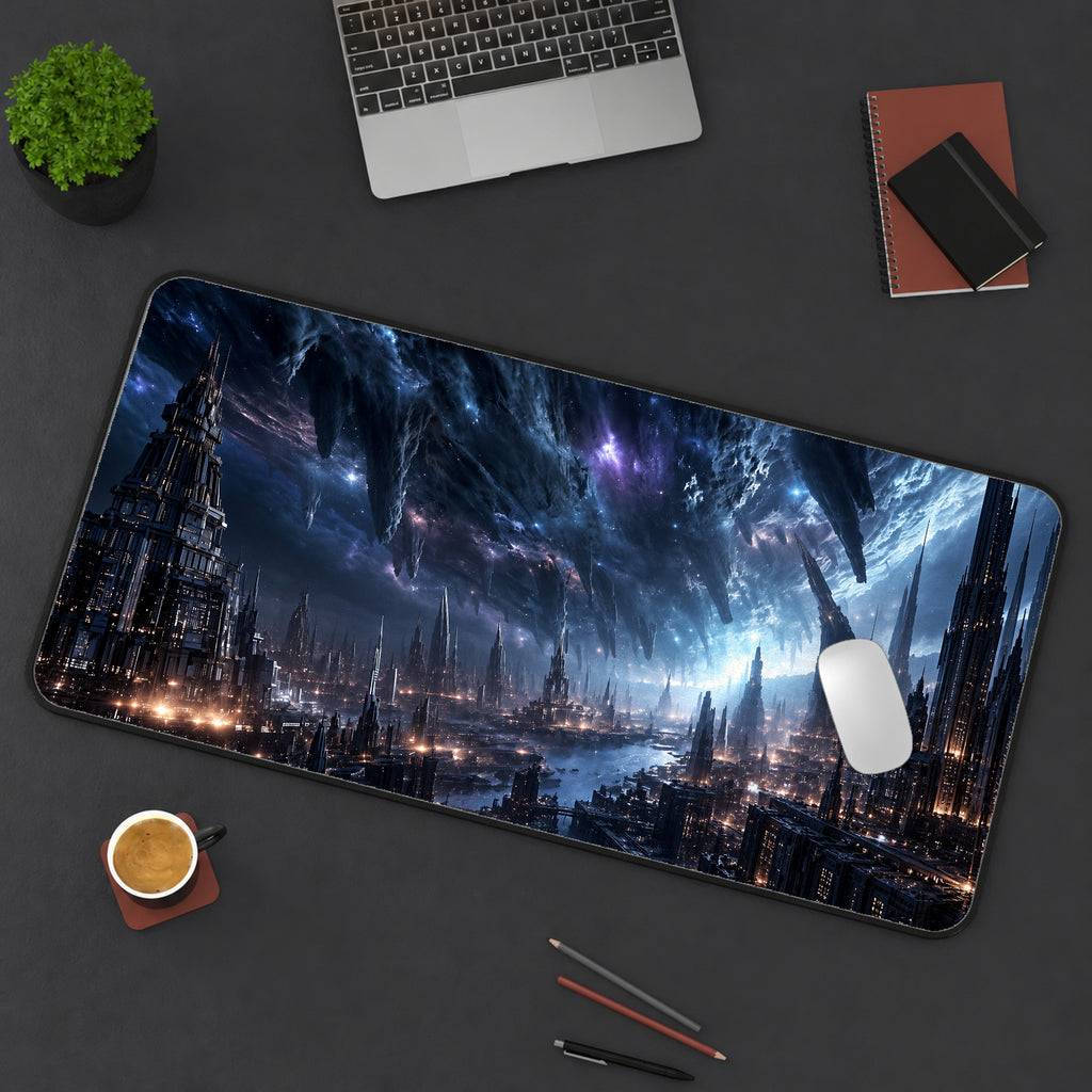 Starlit Futuristic Megacity Desk Mat — product mockup 3
