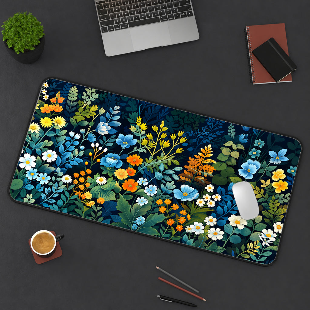 Meadow Flowers on Navy Desk Mat — product mockup 3