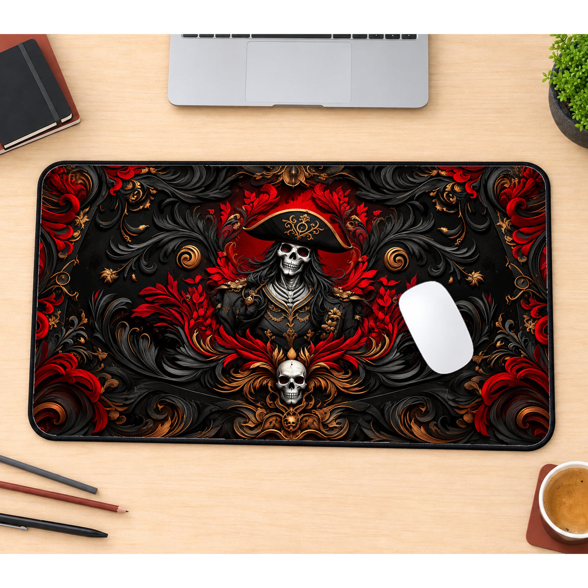 Skeleton Pirate Captain Desk Mat — product mockup 1