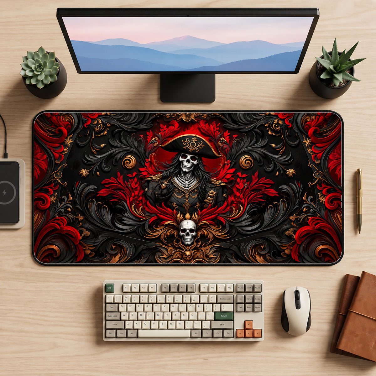 Skeleton Pirate Captain Desk Mat — product mockup 2