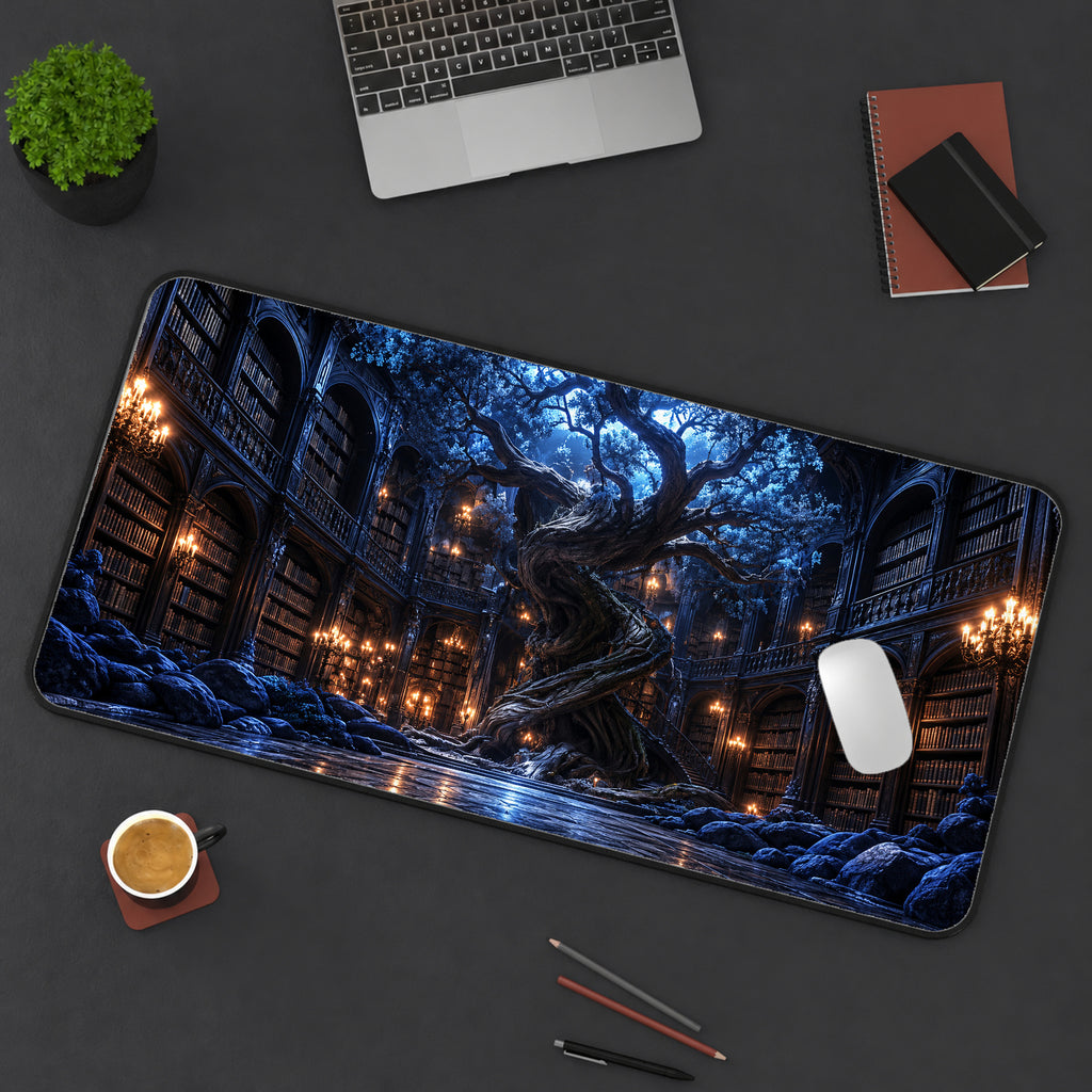 Ancient Moonlit Library Desk Mat — product mockup 3
