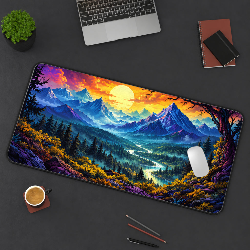 Mountains Beneath a Golden Sun Desk Mat — product mockup 3