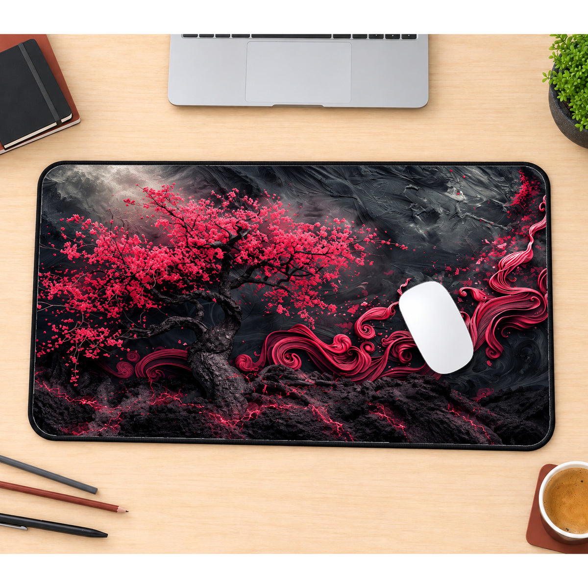 Crimson Fantasy Sakura Desk Mat — product mockup 1