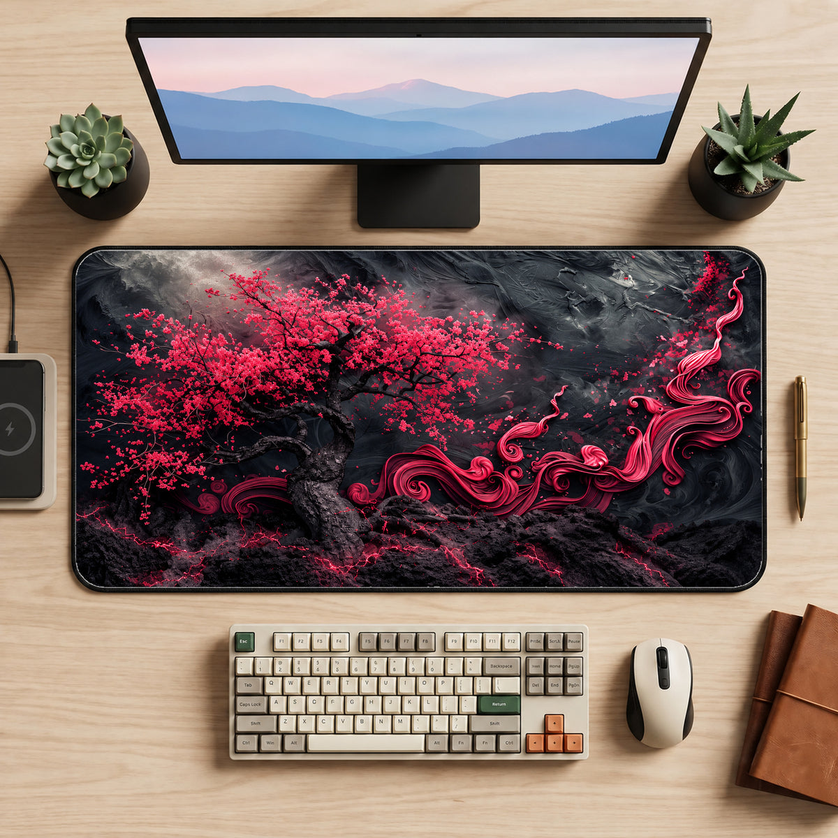 Crimson Fantasy Sakura Desk Mat — product mockup 2