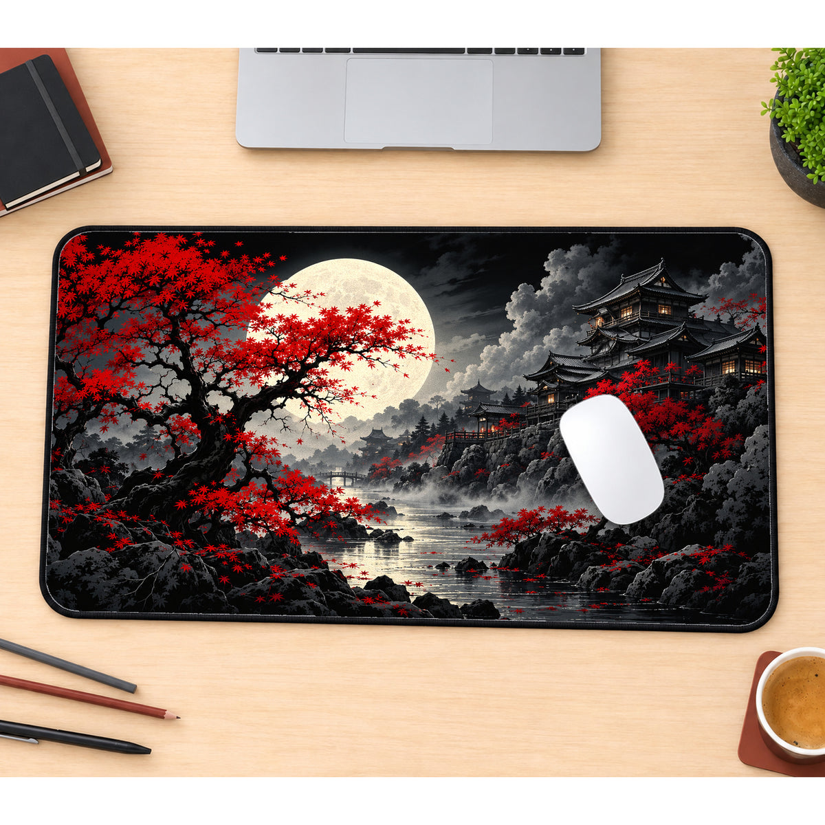 Japanese Riverside Full Moon Desk Mat — product mockup 1