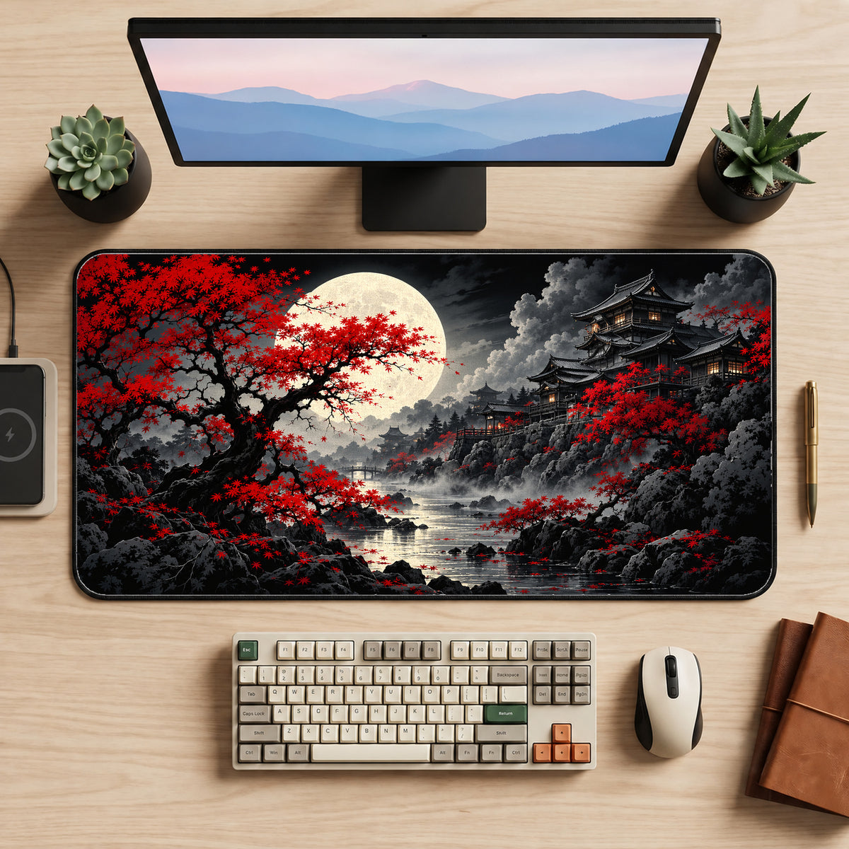 Japanese Riverside Full Moon Desk Mat — product mockup 2