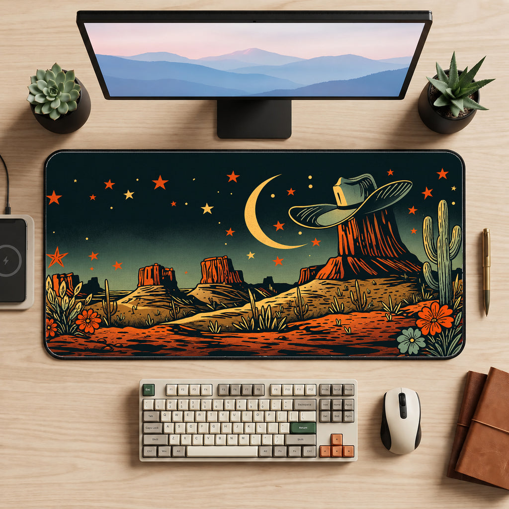 Desert Moon and Cowboy Hat Desk Mat — product mockup 2