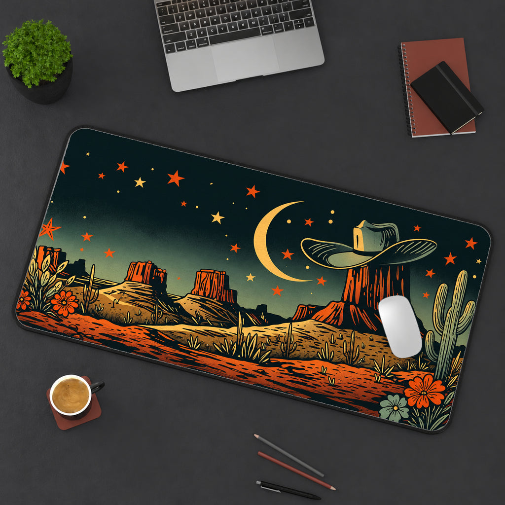 Desert Moon and Cowboy Hat Desk Mat — product mockup 3