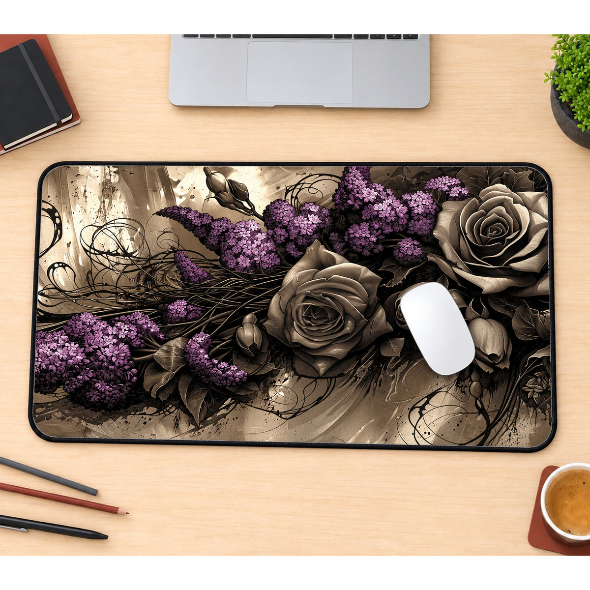 Roses and Lilacs Desk Mat — product mockup 1