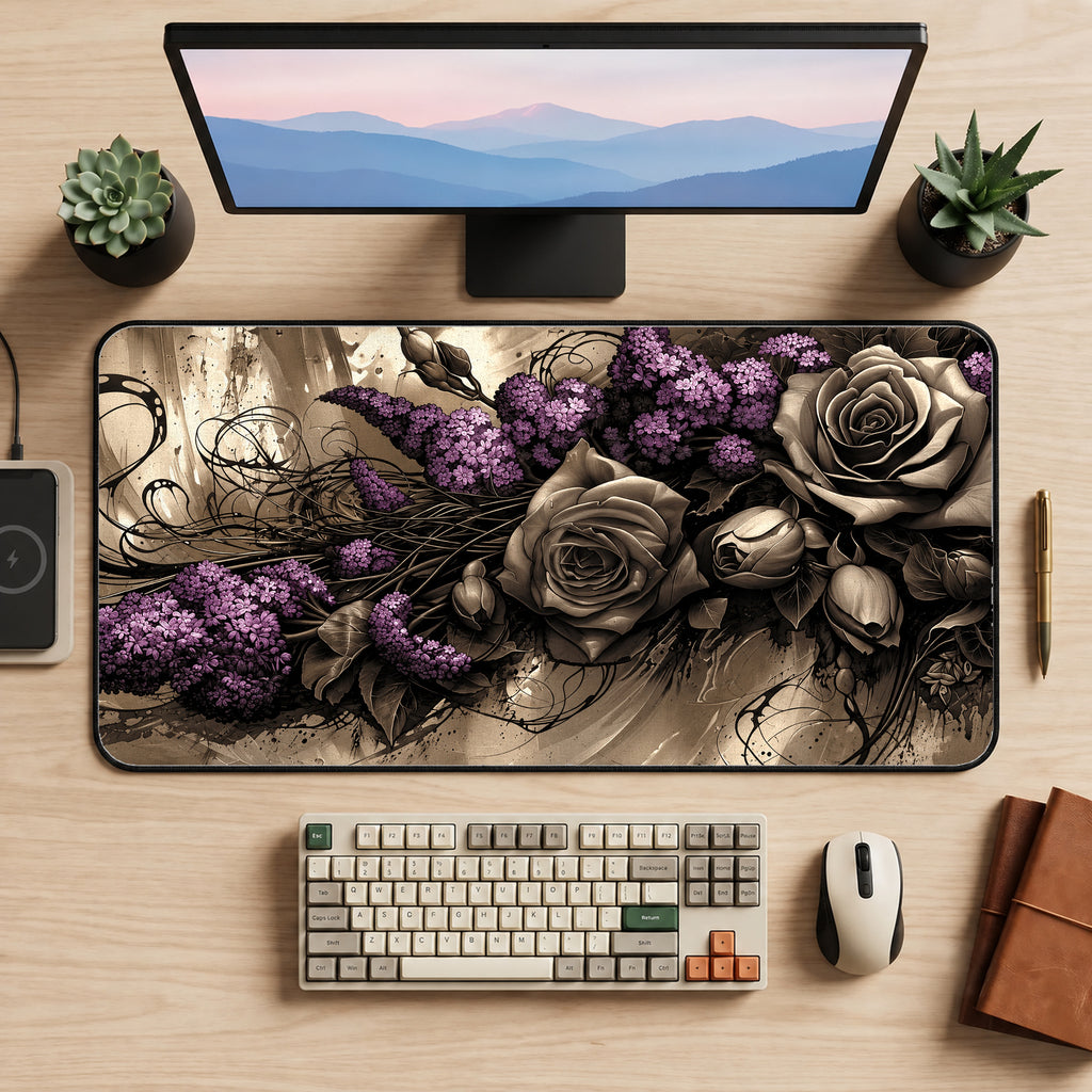 Roses and Lilacs Desk Mat — product mockup 2