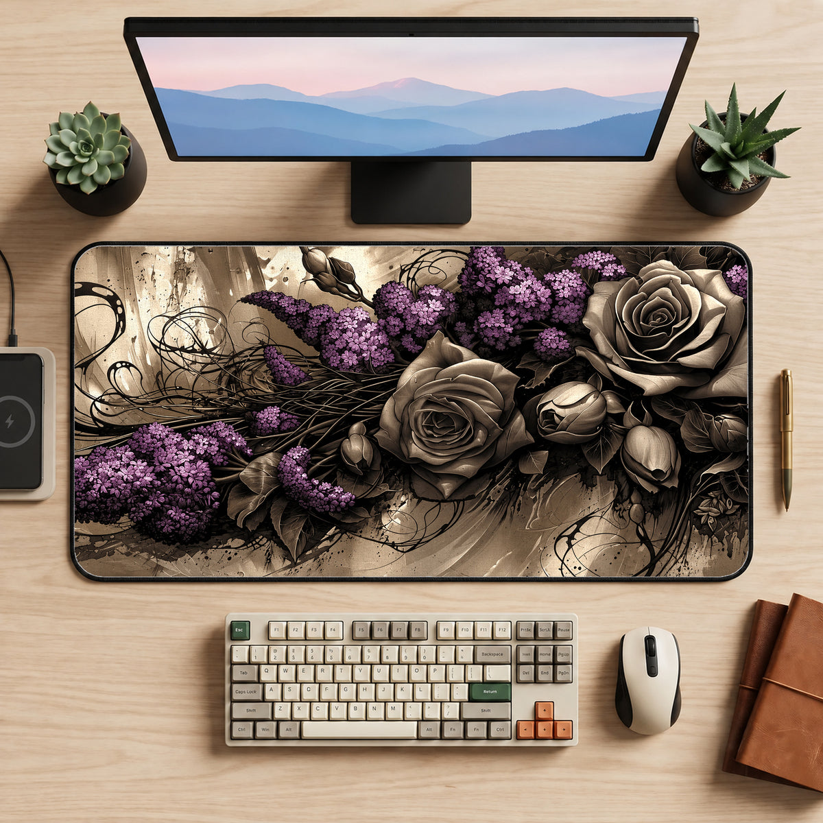 Roses and Lilacs Desk Mat — product mockup 2