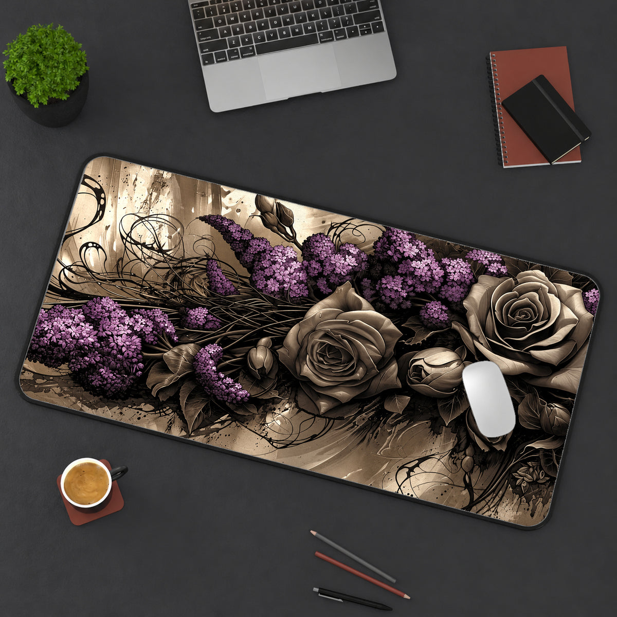 Roses and Lilacs Desk Mat — product mockup 3
