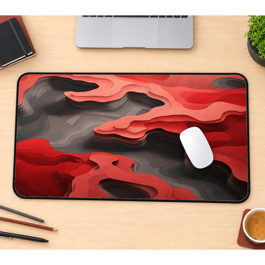 Red and Gray Topographic Layers Desk Mat — product mockup 1