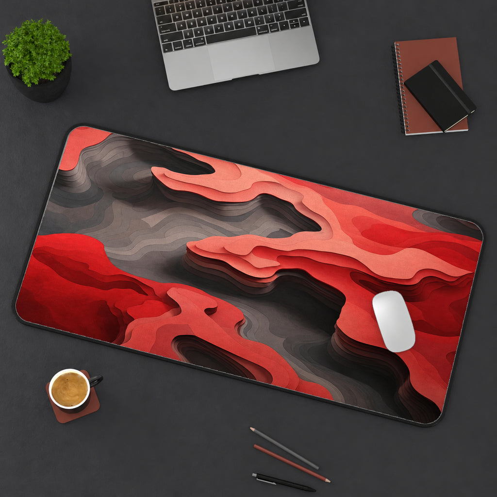 Red and Gray Topographic Layers Desk Mat — product mockup 3