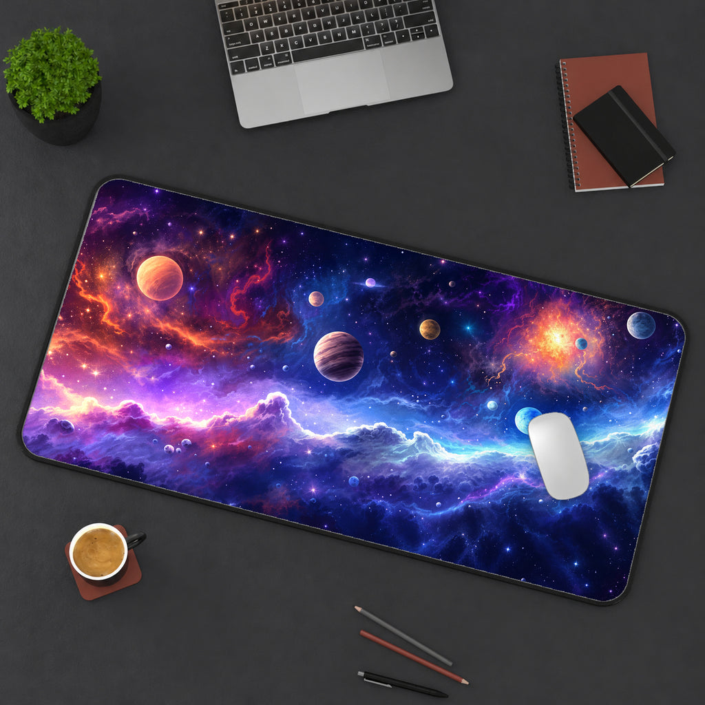 Colorful Cosmic Planets Desk Mat — product mockup 3