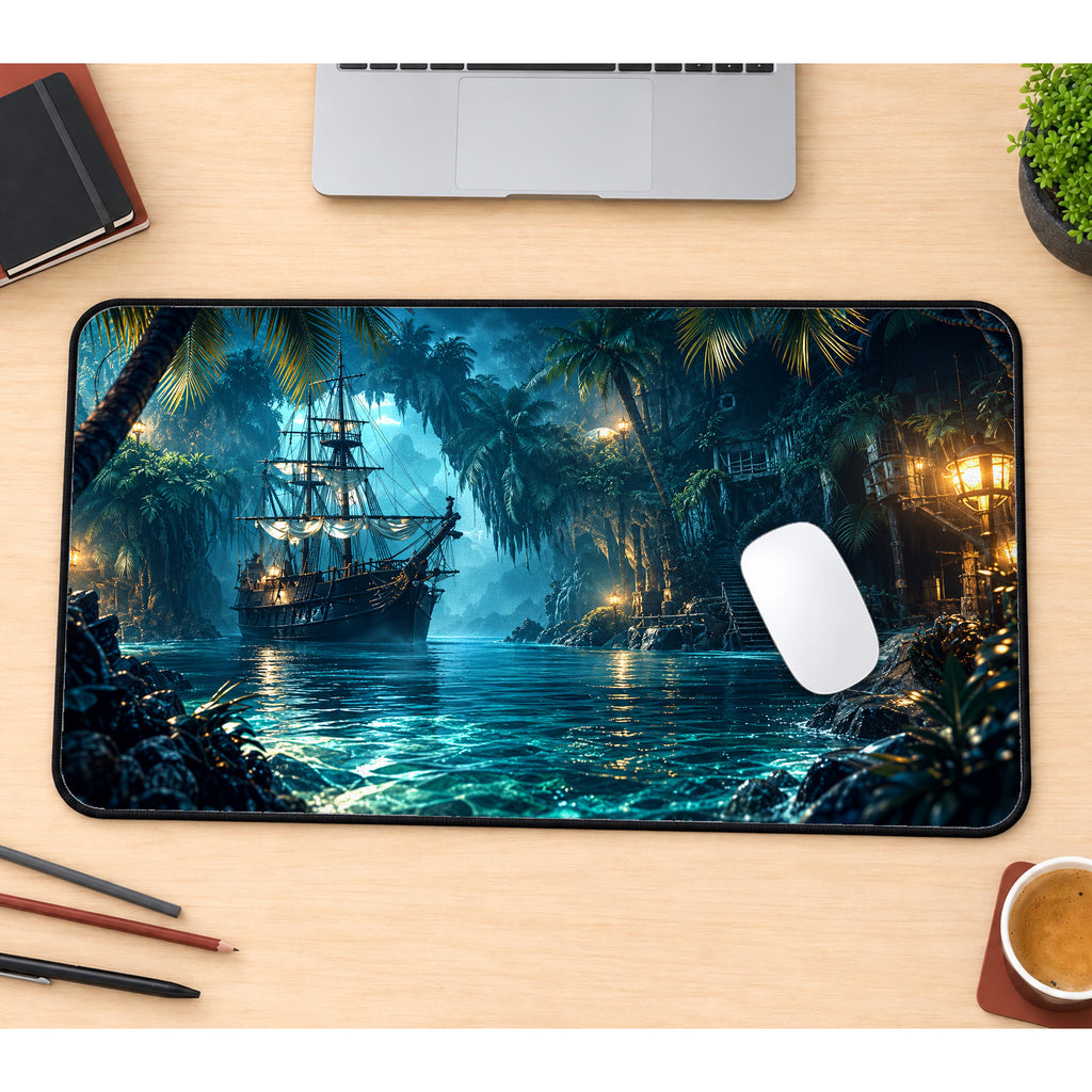 Pirate Ship in a Hidden Cove Desk Mat — product mockup 1