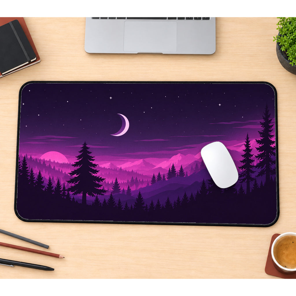 Purple Forest Crescent Moon Desk Mat — product mockup 1