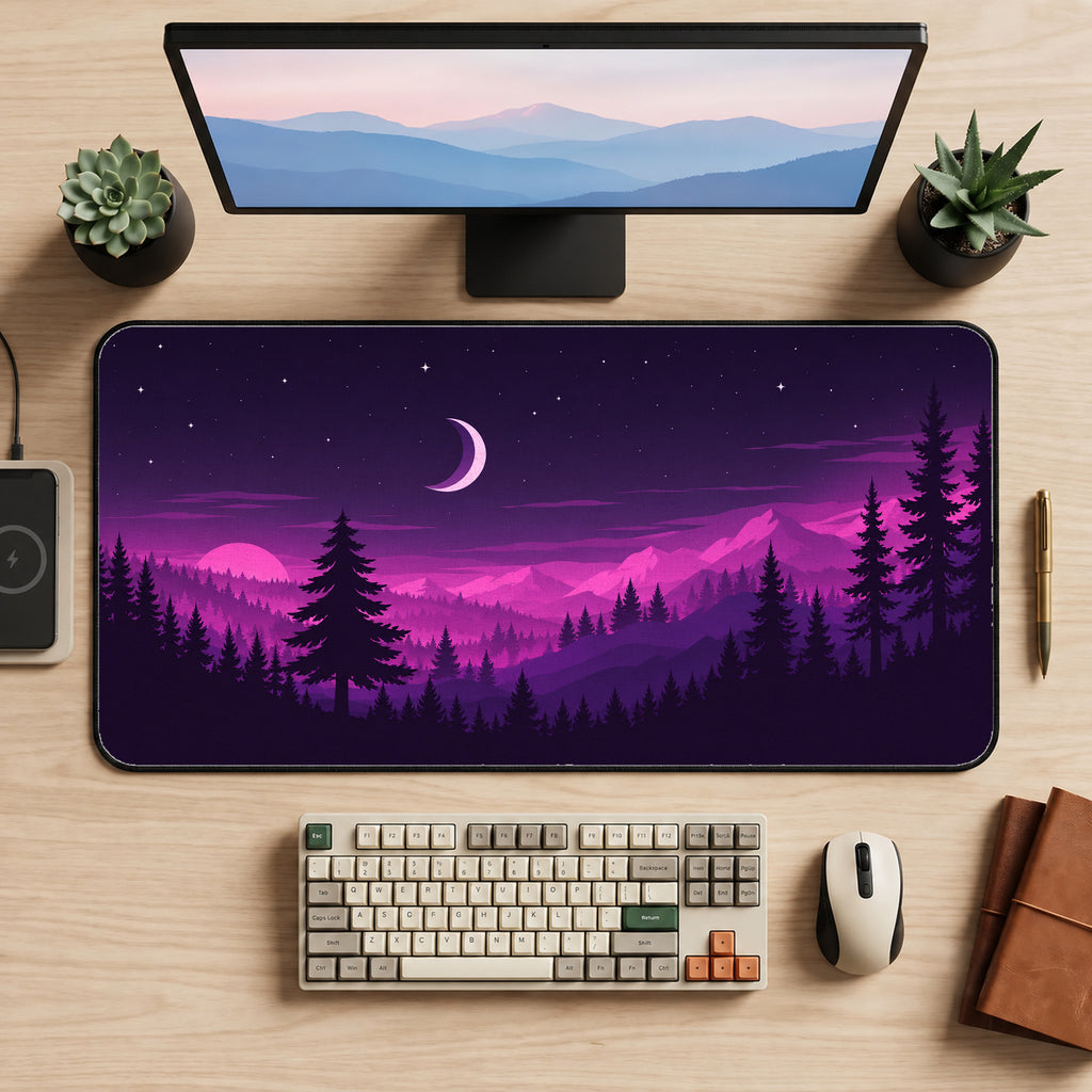 Purple Forest Crescent Moon Desk Mat — product mockup 2