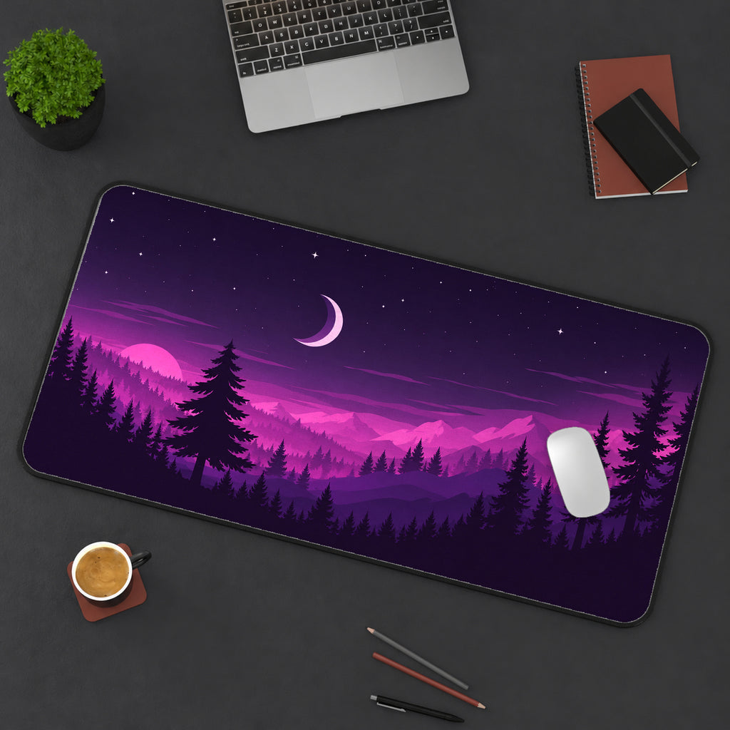 Purple Forest Crescent Moon Desk Mat — product mockup 3