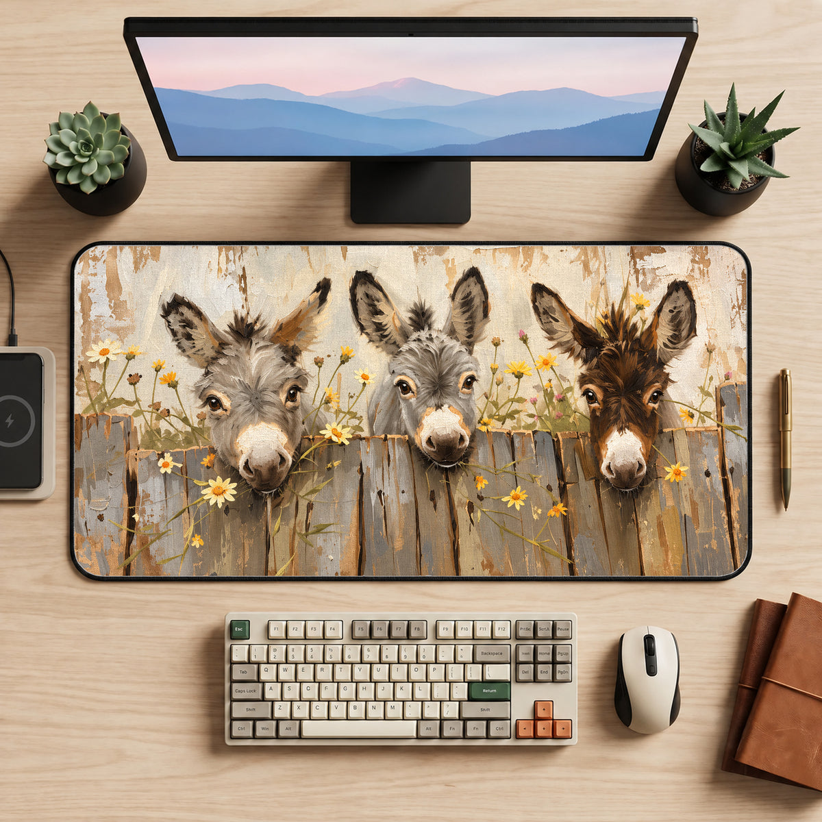 Baby Donkeys and Daisies Desk Mat — product mockup 2