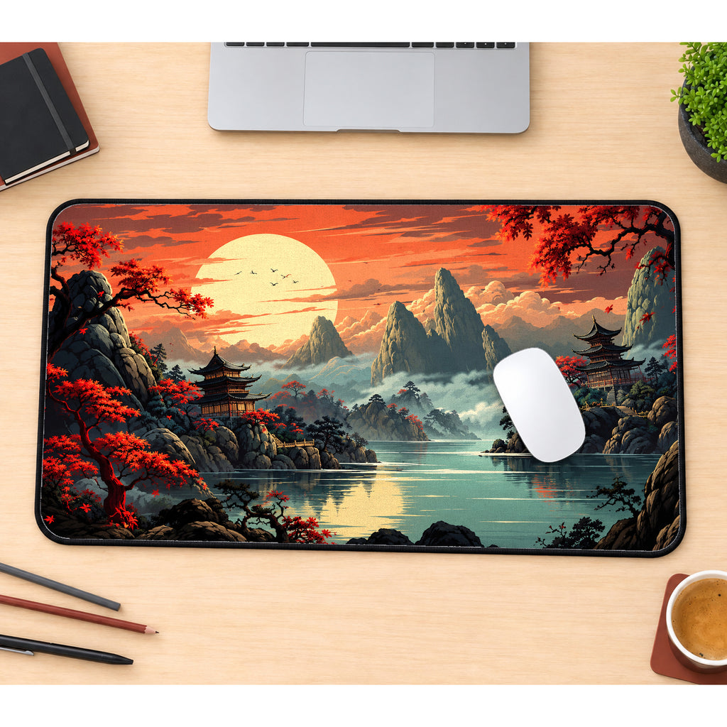 Japanese Sunset Lake Desk Mat — product mockup 1