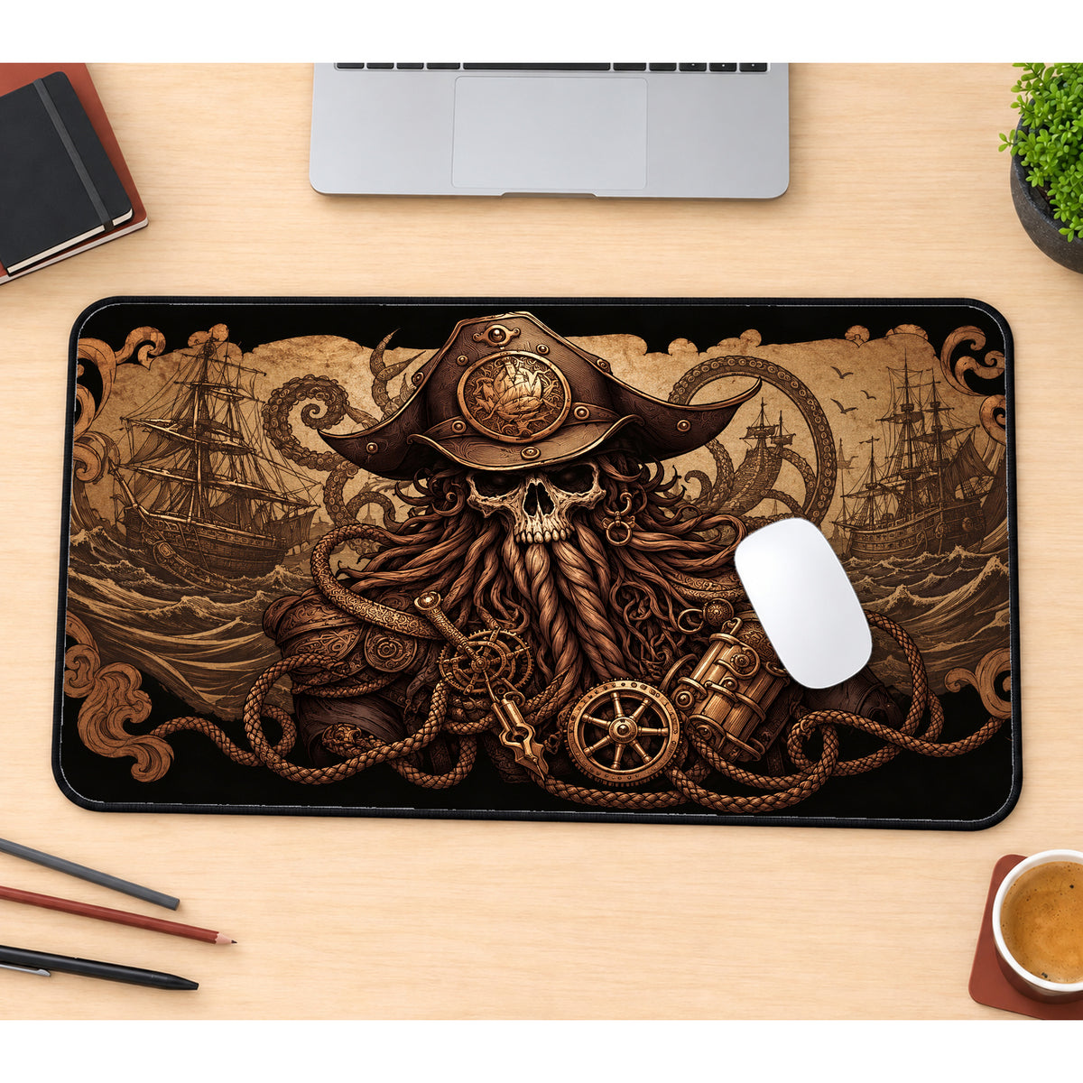 Steampunk Octopus Pirate Desk Mat — product mockup 1