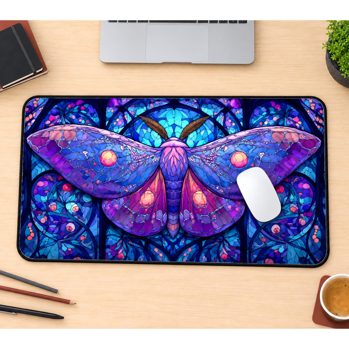 Stained Glass Luna Moth Desk Mat — product mockup 1