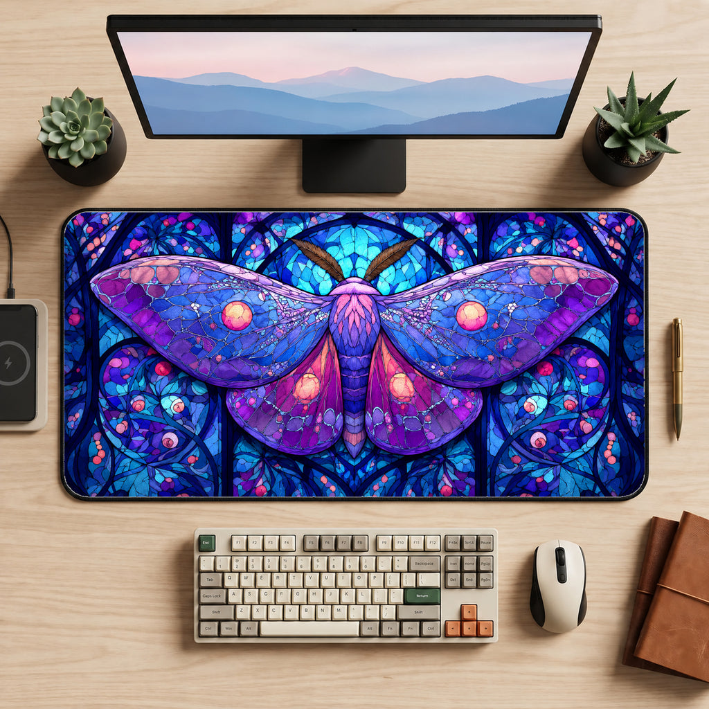 Stained Glass Luna Moth Desk Mat — product mockup 2