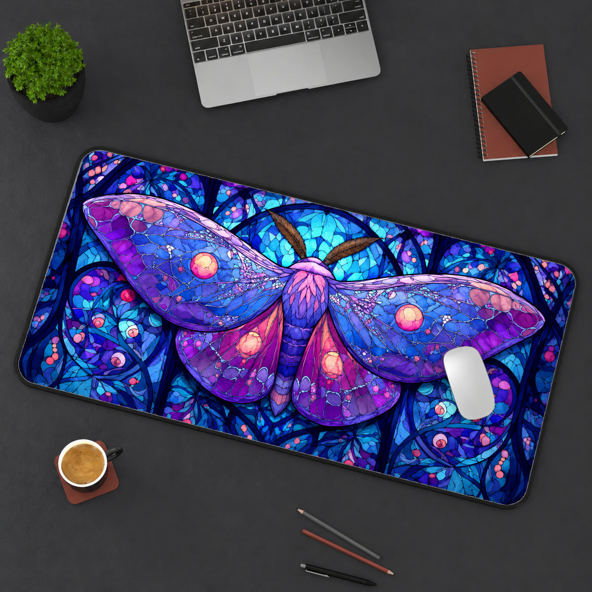 Stained Glass Luna Moth Desk Mat — product mockup 3