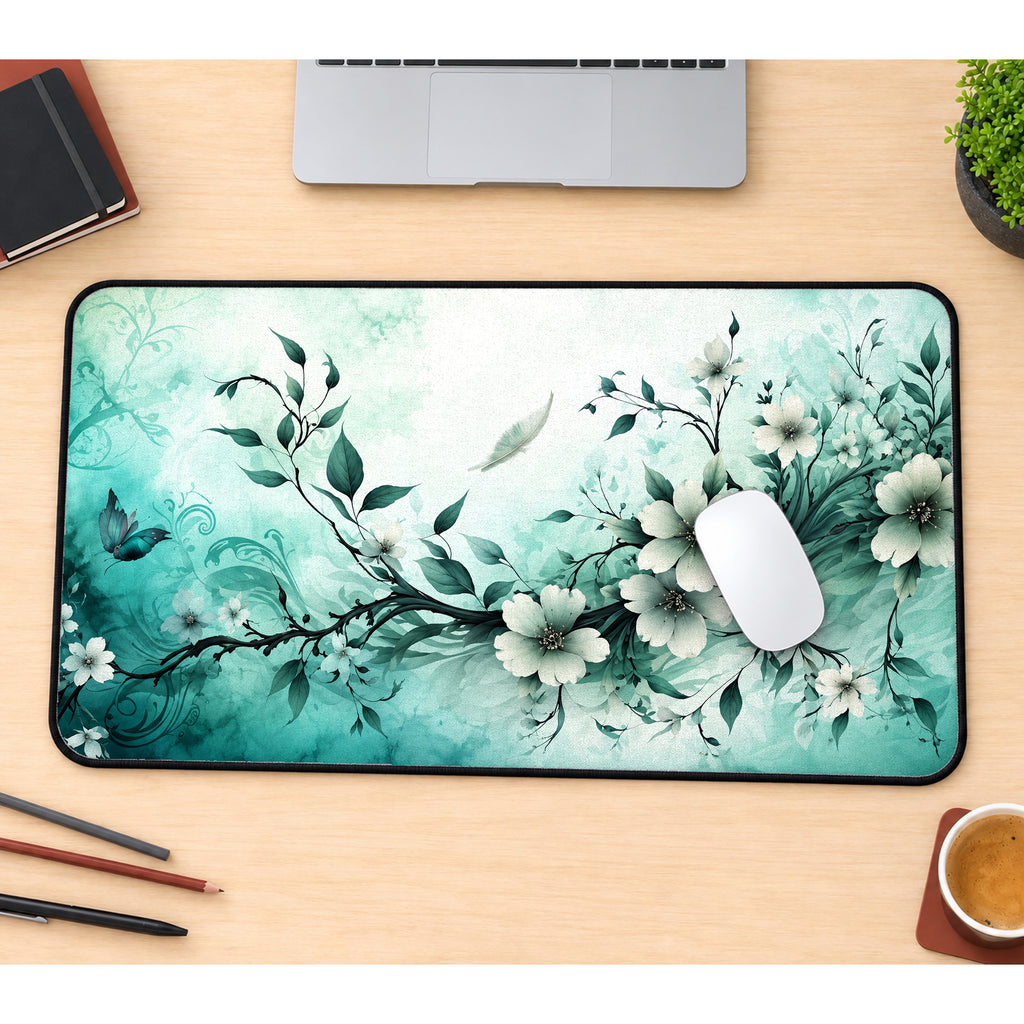 Mint Green Blossoms Desk Mat — product mockup 1