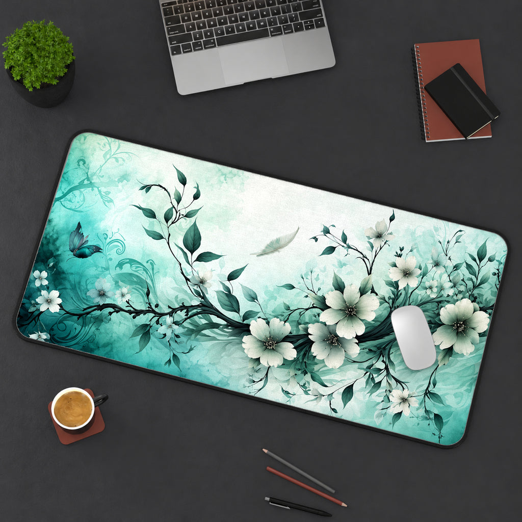 Mint Green Blossoms Desk Mat — product mockup 3
