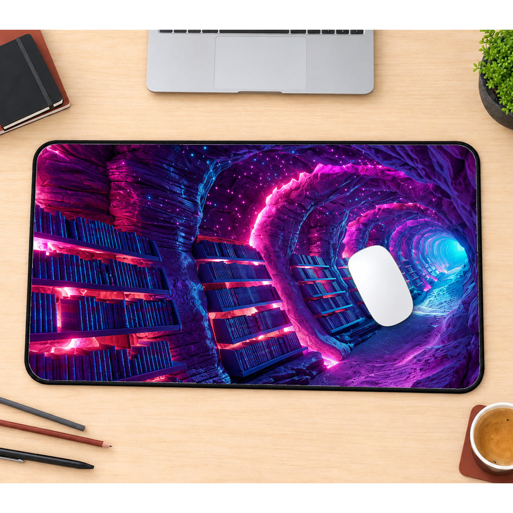 Neon Library Tunnel Desk Mat — product mockup 1