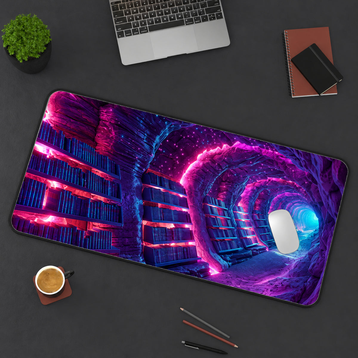 Neon Library Tunnel Desk Mat — product mockup 3