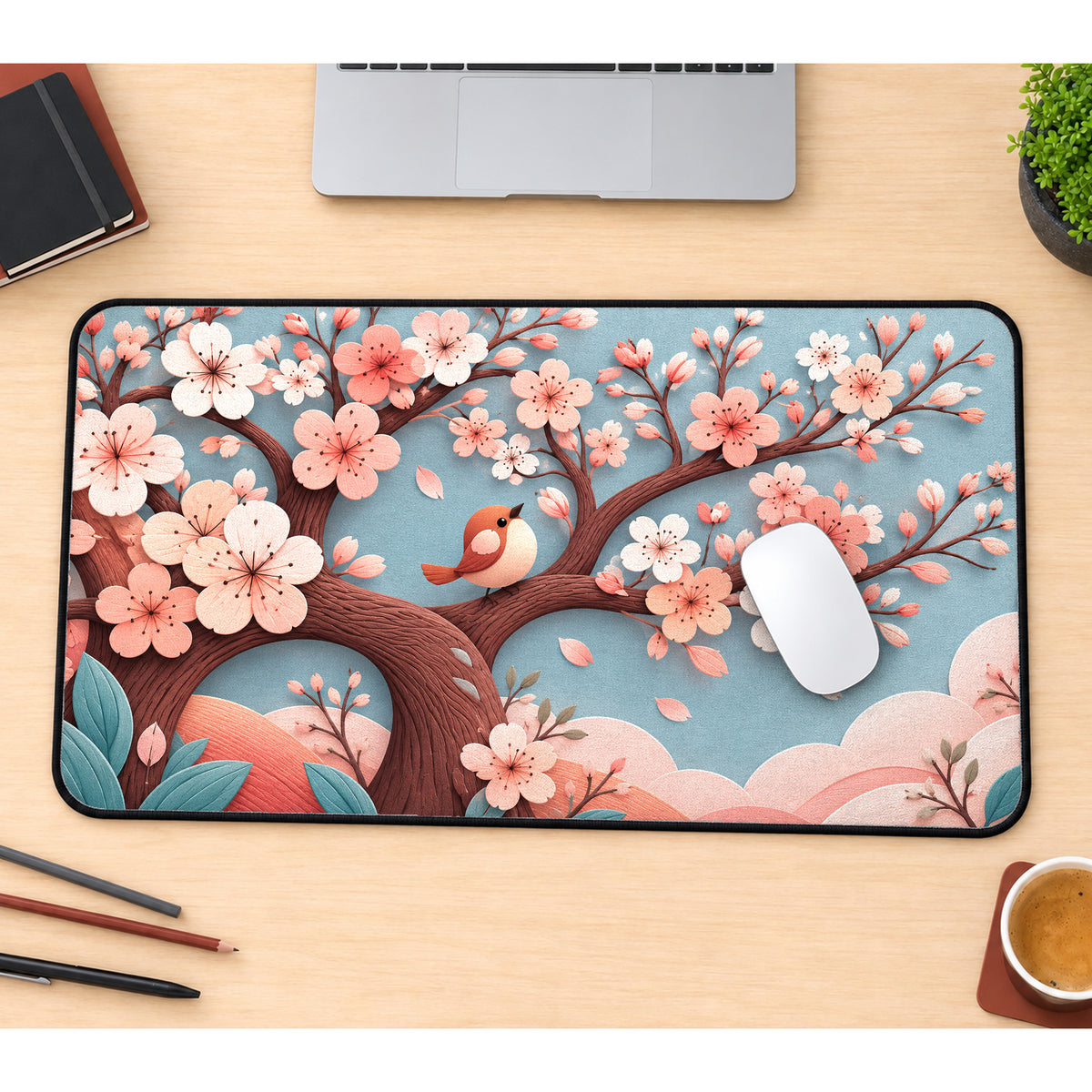 Sakura Songbird Desk Mat — product mockup 1