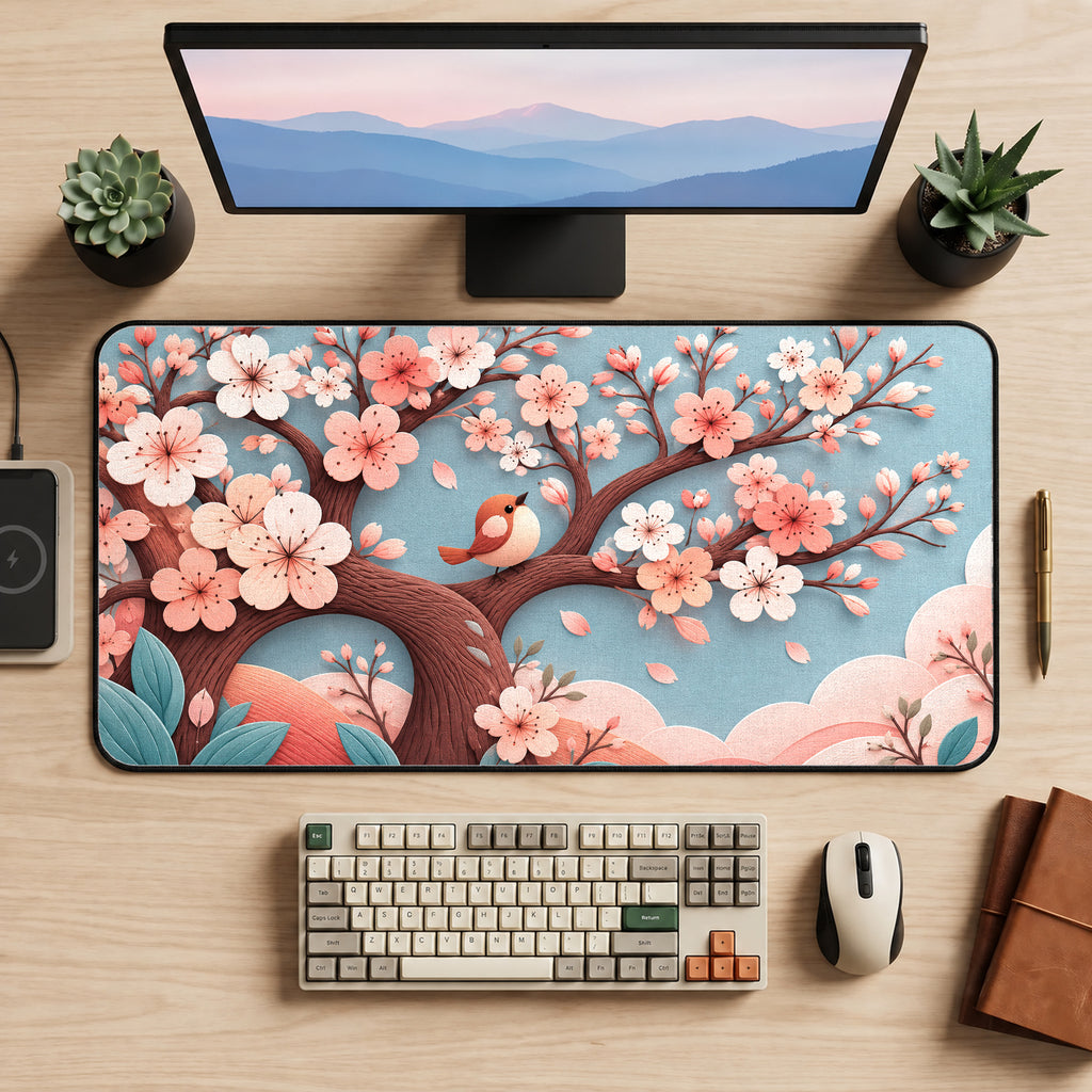 Sakura Songbird Desk Mat — product mockup 2
