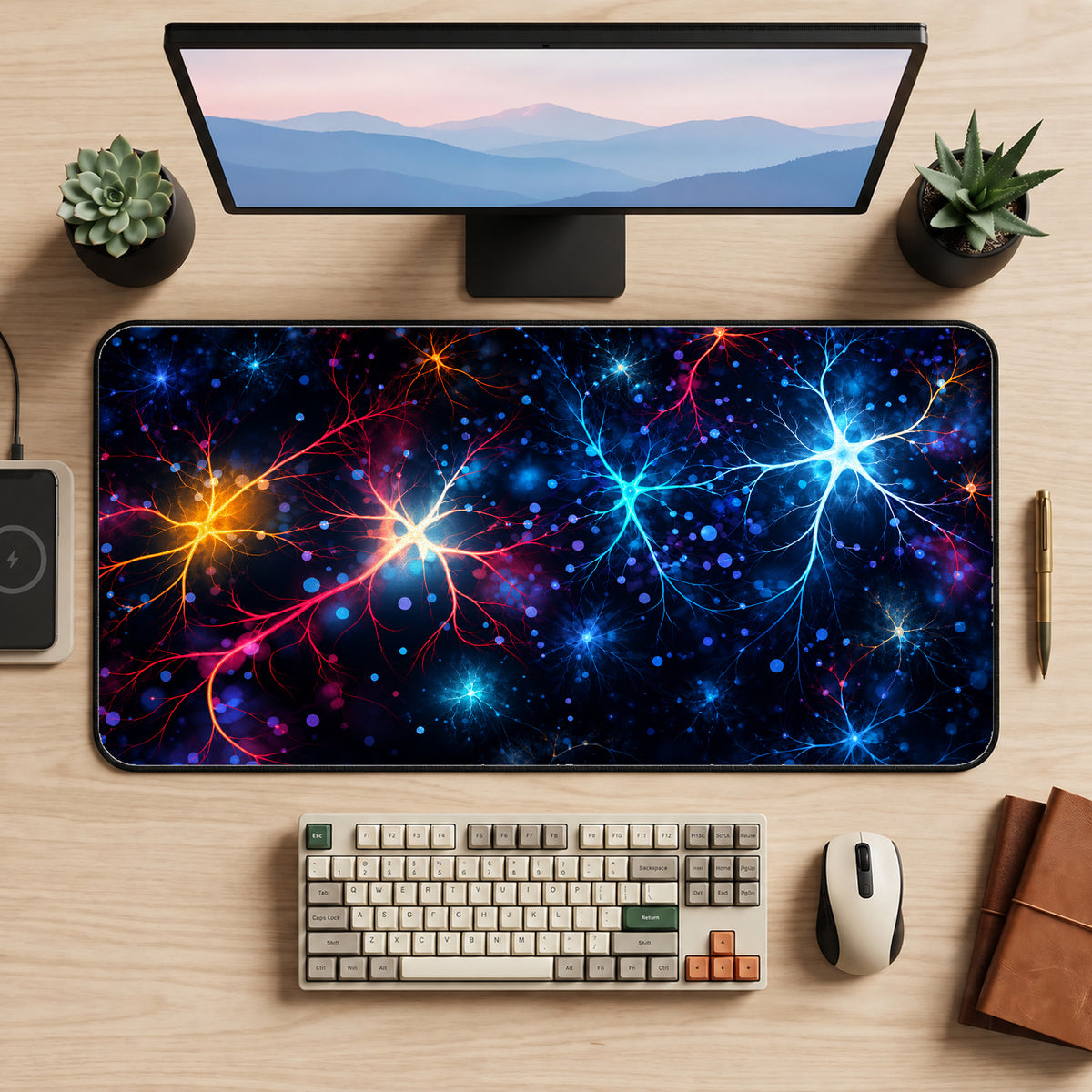 Colorful Cosmic Connections Desk Mat — product mockup 2