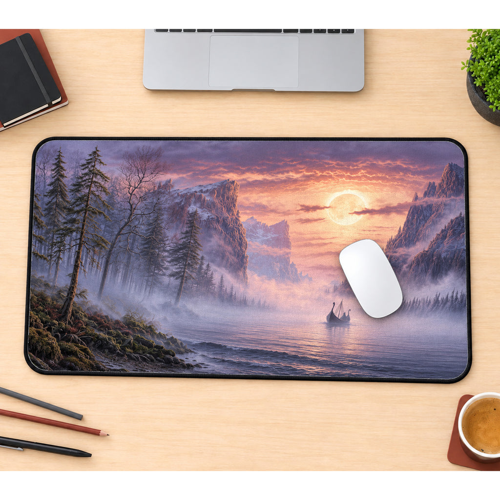 Misty Viking Fjord Desk Mat — product mockup 1