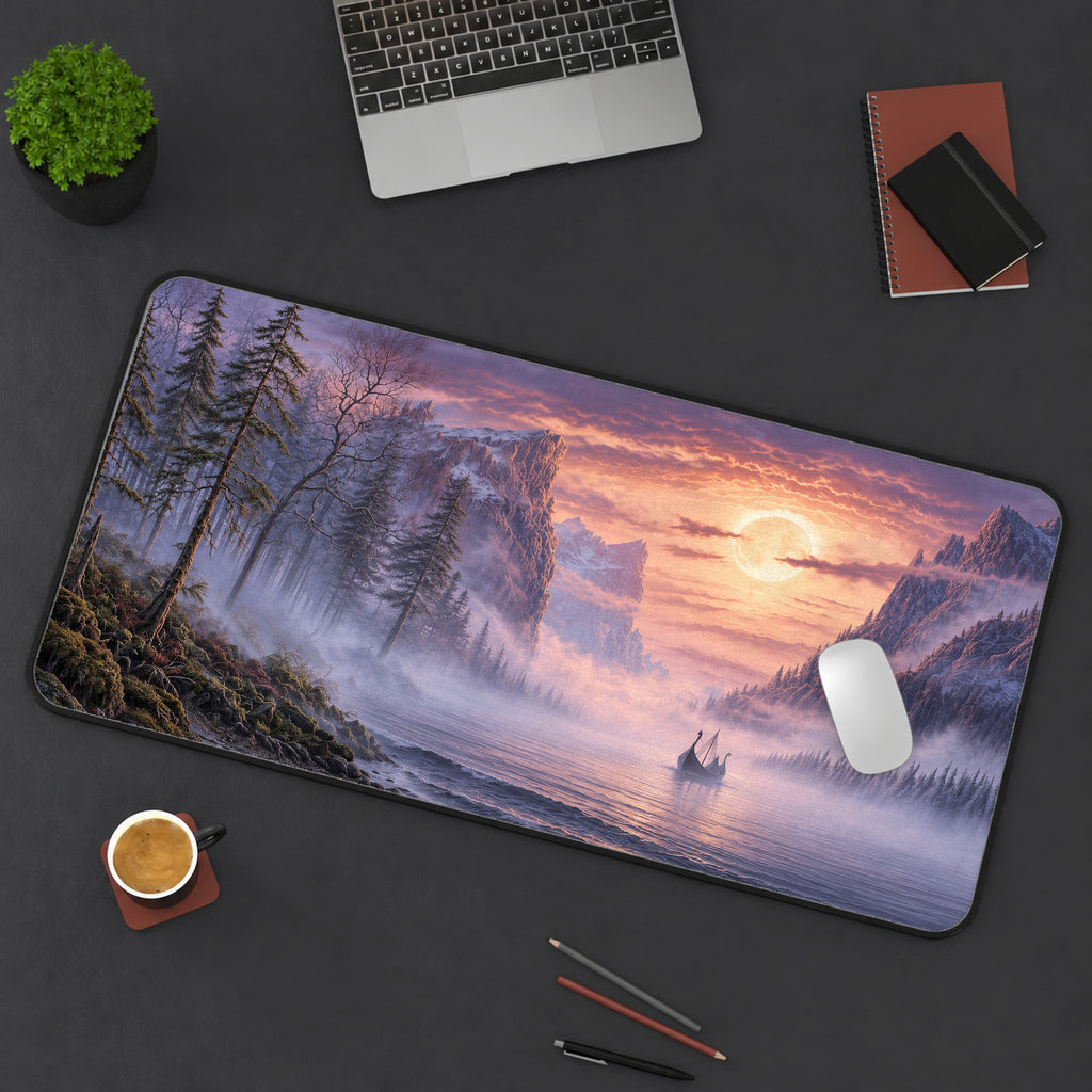 Misty Viking Fjord Desk Mat — product mockup 3