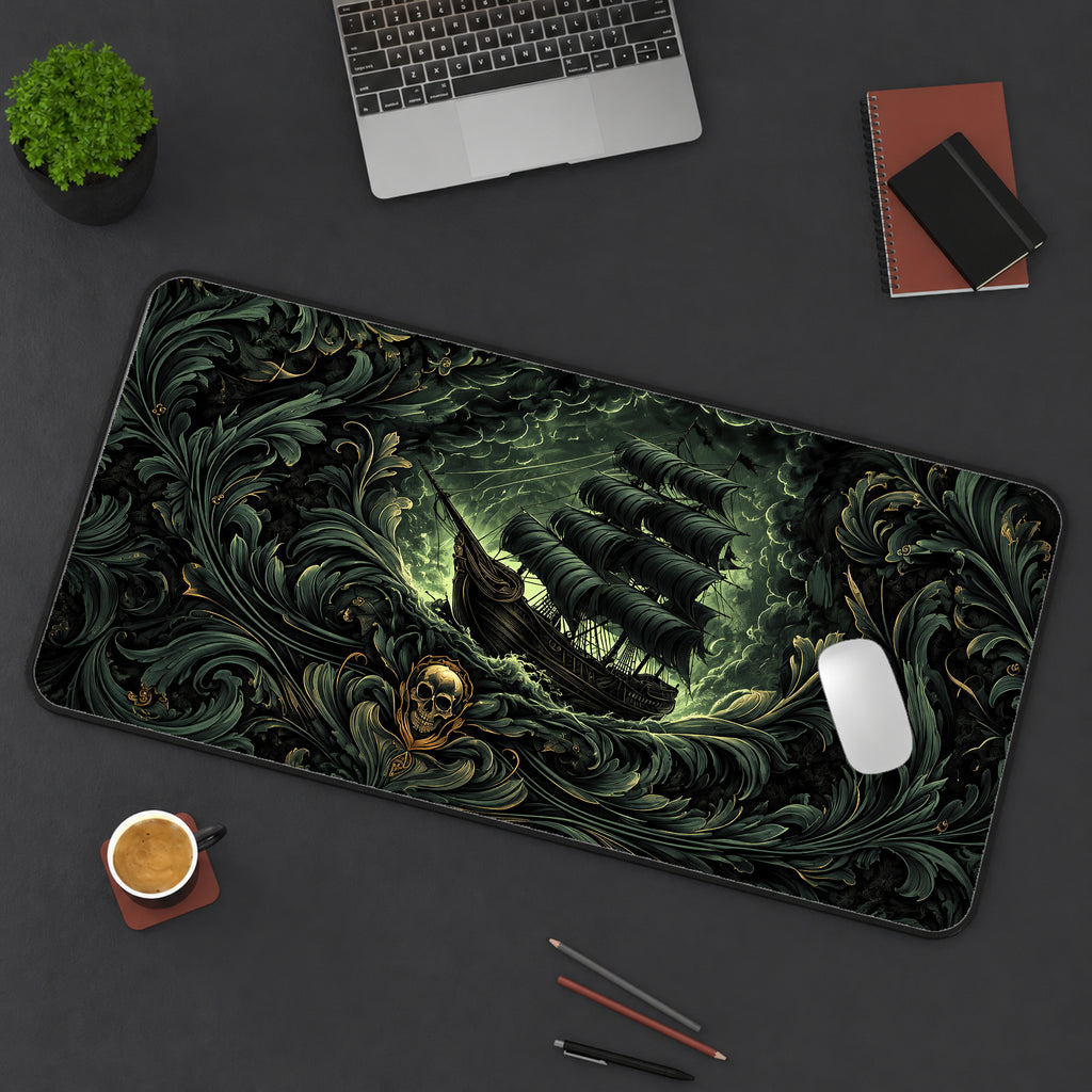 Dark Nautical Ship and Skull Desk Mat — product mockup 3