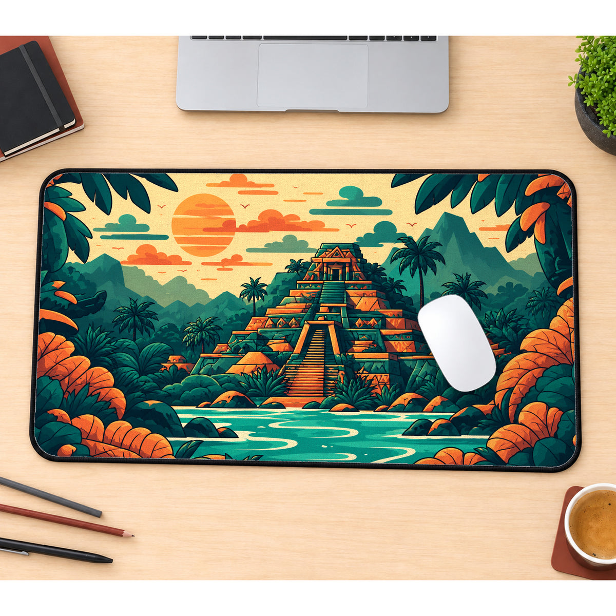 Colorful Aztec Temple Desk Mat — product mockup 1