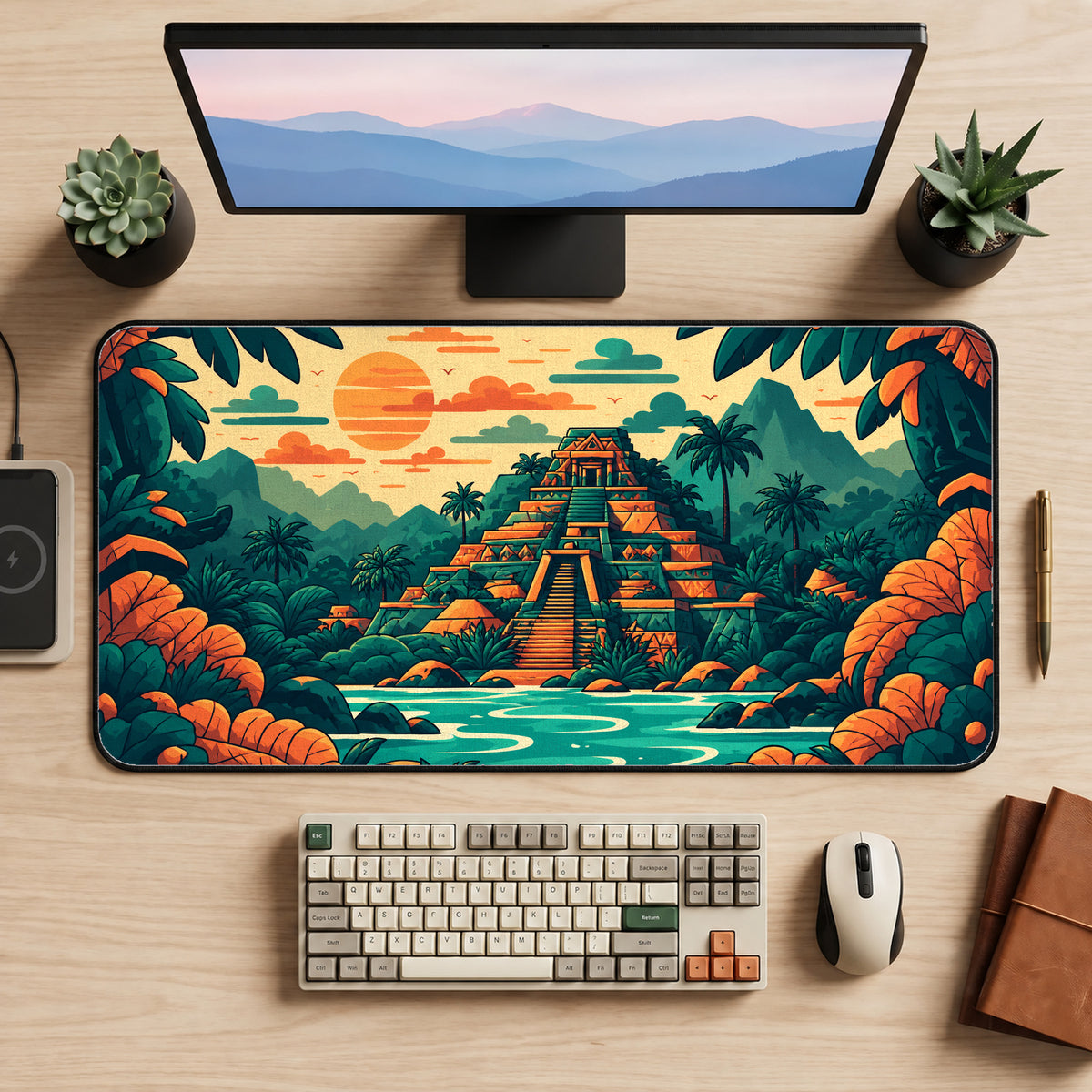 Colorful Aztec Temple Desk Mat — product mockup 2
