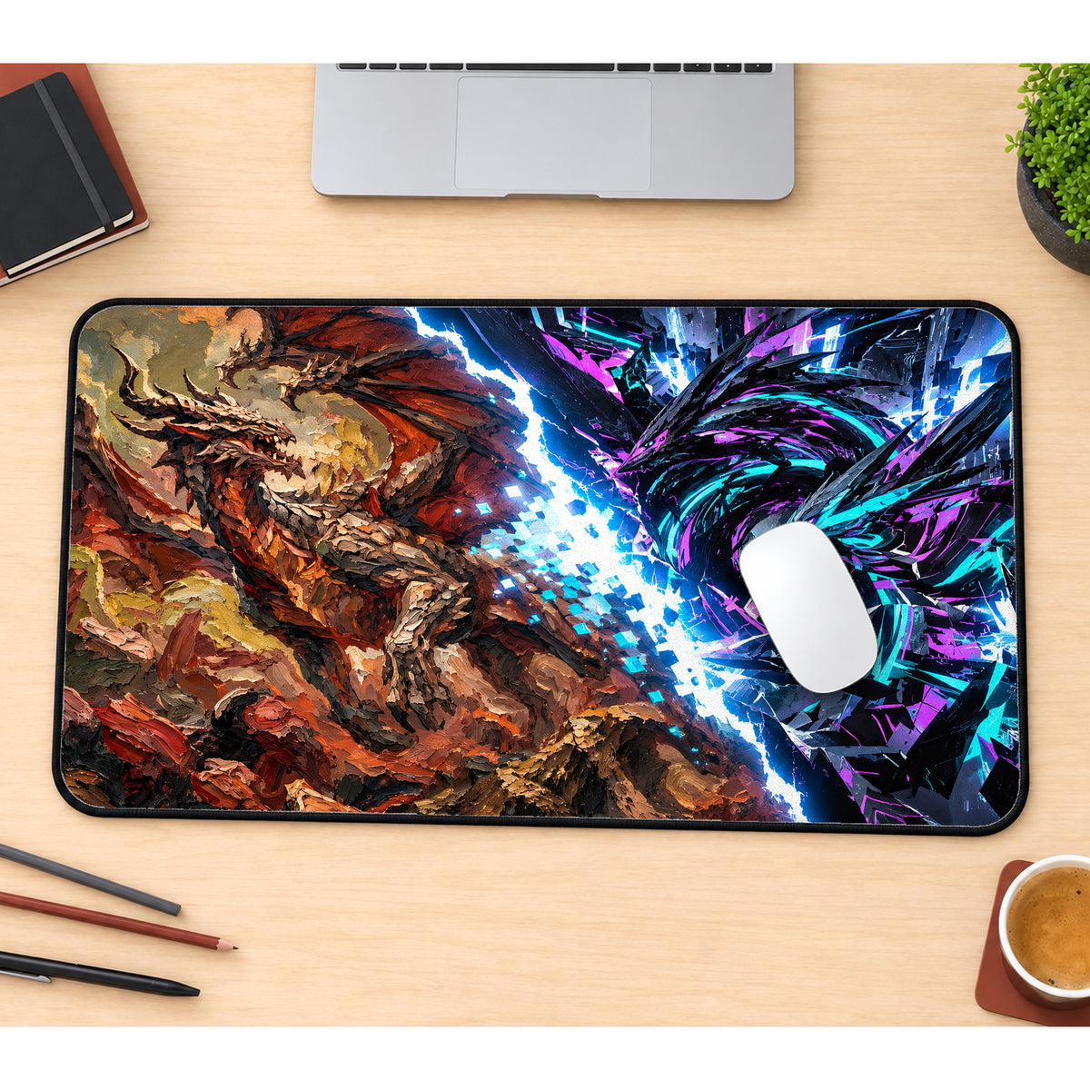 Ember and Neon Rift Desk Mat — product mockup 1