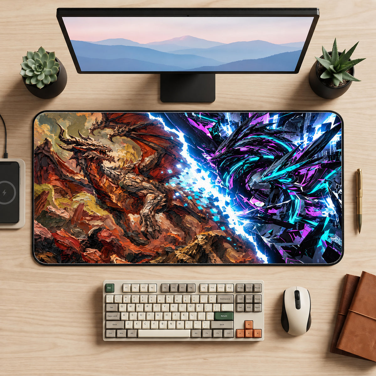 Ember and Neon Rift Desk Mat — product mockup 2