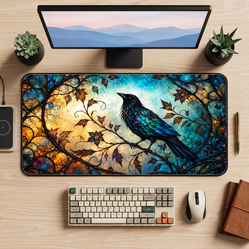 Stained Glass Raven Desk Mat — product mockup 2