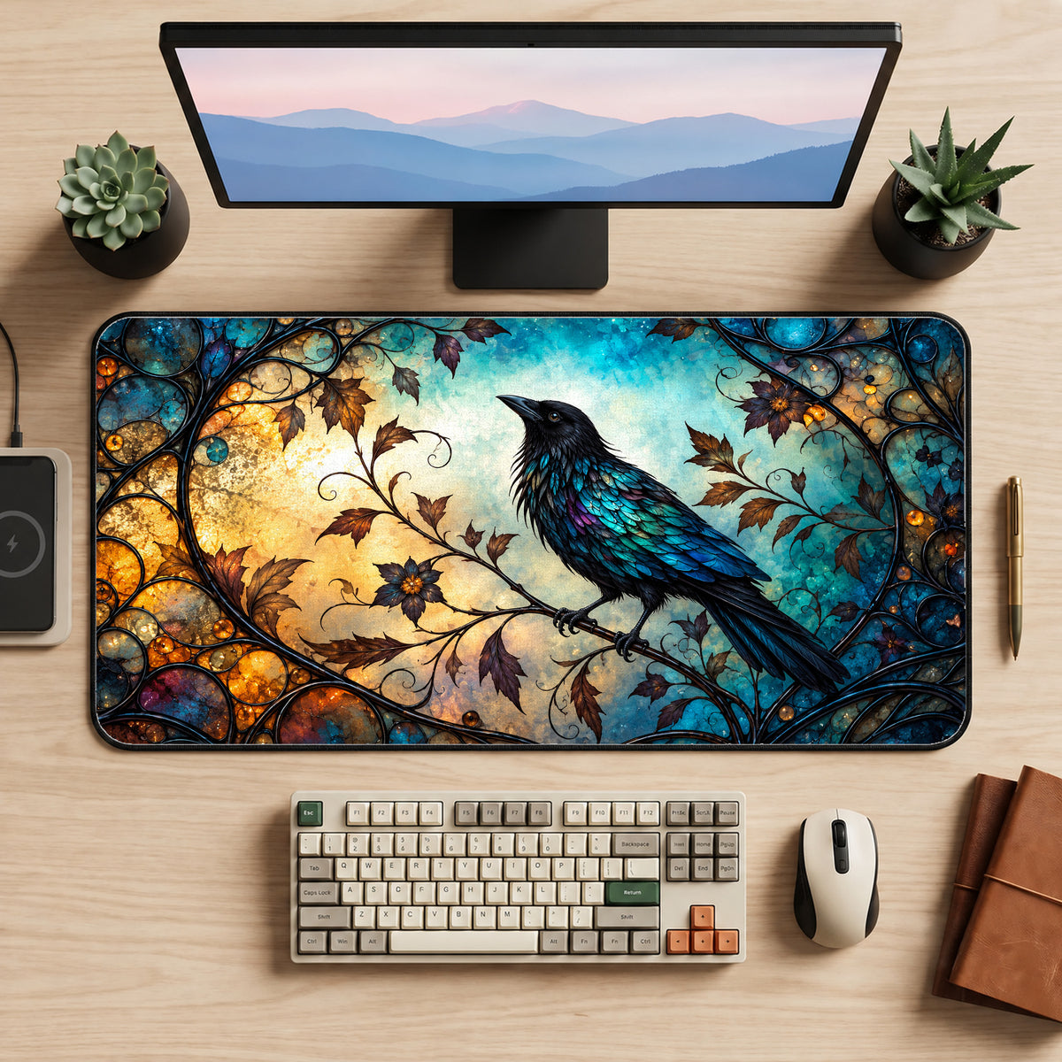 Stained Glass Raven Desk Mat — product mockup 2