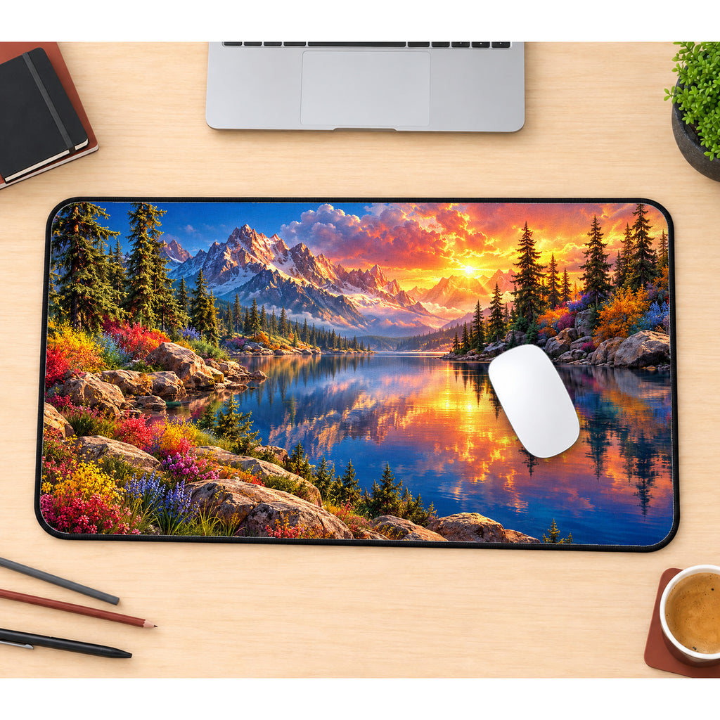 Mountain Sunset Lake Desk Mat — product mockup 1