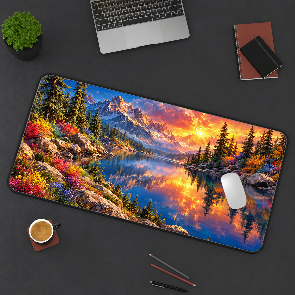 Mountain Sunset Lake Desk Mat — product mockup 3