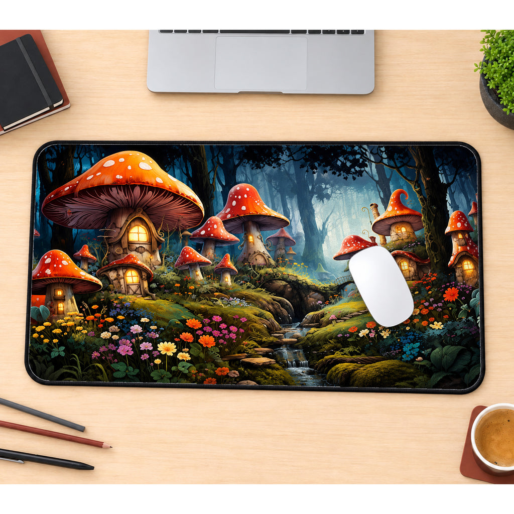 Whimsical Mushroom Village Desk Mat — product mockup 1
