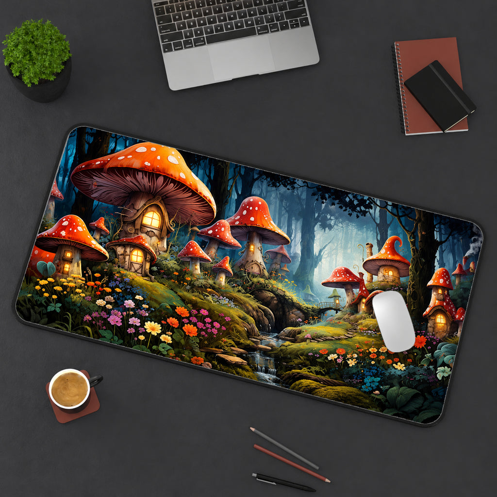 Whimsical Mushroom Village Desk Mat — product mockup 3